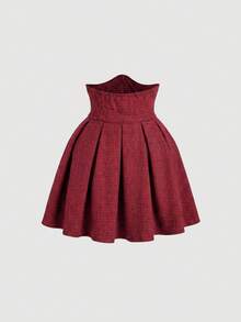SHEIN MOD 女士羊腿袖长袖时尚设计前扣上衣两件套 - 酒紅色 - 查看 8