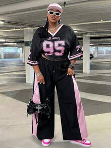 SHEIN CURVE+ Quần ống rộng phối màu dành cho nữ, thích hợp cho các buổi hòa nhạc, đi chơi, dạo phố mùa xuân và hè. - Nhiều màu - Xem 6