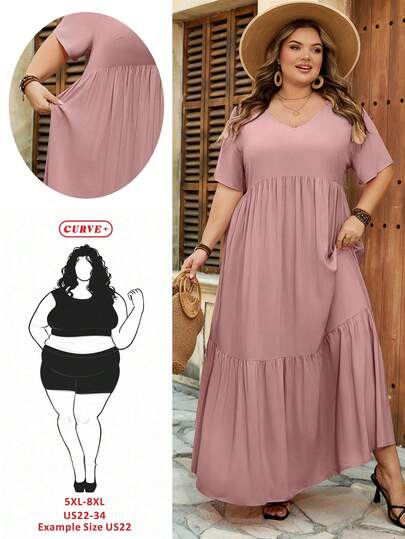 SHEIN CURVE+ Vestido de playa de talla grande estilo bohemio para festival de música, vacaciones en la playa, vacaciones de resort, vacaciones de verano/campo/playa