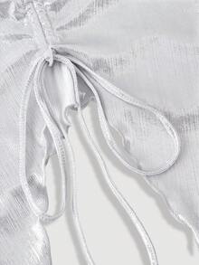 SHEIN MOD Asymmetrical Hem Tie-Up Fashionable Summer Ruched Women Tube Top - Silver - View 3