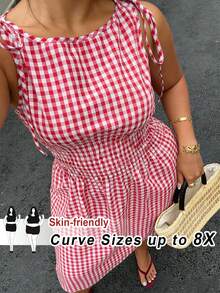 SHEIN CURVE+ Versatile Casual Vacation Party Midi Dress For Women - Pink - View 11