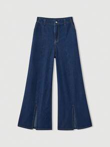 Maija Women's Fashion Commuter Split Wide-Leg Jeans - Dark Wash - View 4