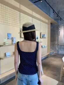 K-Vae Summer Minimalist Wide Strap Fitted Camisole - Navy Blue - View 2