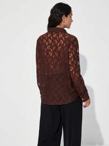 Aveloria Modichic New Elegant Jacquard Single-Breasted Long Sleeve Shirt, Commuter Style - Brown - View 2