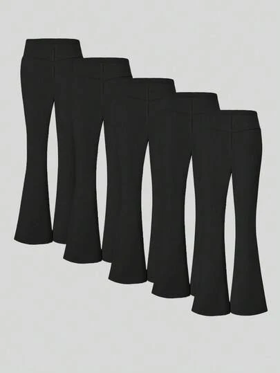 5pcs/Set Tween Girls' Fashion Casual Comfortable Versatile Flare Pants, Suitable For School, Gathering, Casual Wear In Spring And Autumn