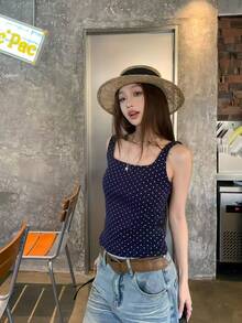K-Vae Summer Minimalist Wide Strap Fitted Camisole - Navy Blue - View 4