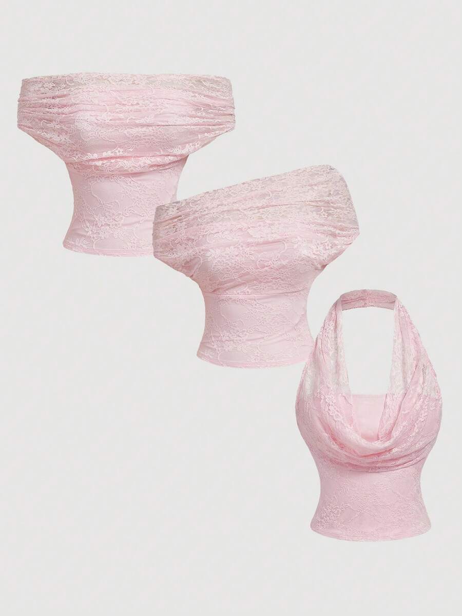 SHEIN MOD 1pc Solid Color Lace Sleeveless Elegant Summer Camisole For Women,Pink Top - Pink - View 1