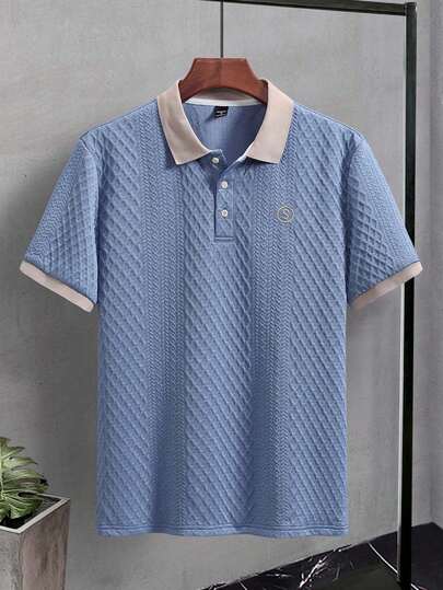 EGENSIO Camisa polo de cuello acanalado con 3 botones, textura jacquard y bordado para hombres
