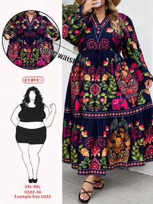 SHEIN CURVE+ Curve 尺码 US22 音乐节、海滨度假、波西米亚风女士休闲宽松印花度假连衣裙 花园连衣裙 花朵连衣裙 女士加大码波西米亚风连衣裙 野花连衣裙 - 彩色 - 查看 7