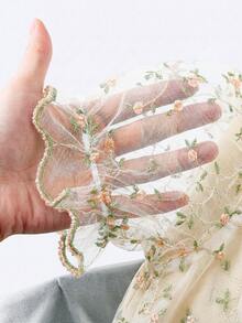 Tween Girl Woven Mesh Embroidered Square Collar Fitted Petal Sleeve Princess Dress - White - View 3