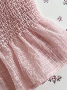 Elamini Women's Sweet Light Pink Sheer Grid Transparent Button Shirt - Baby Pink - View 3