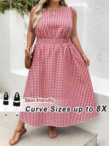 SHEIN CURVE+ Versatile Casual Vacation Party Midi Dress For Women - Pink - View 7