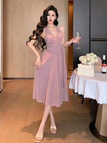 K-Vae Đầm hè thanh lịch một mảnh thắt eo - Bụi tím - Xem 4