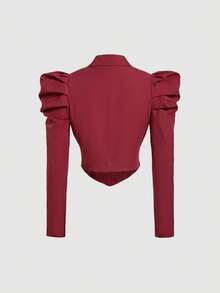 SHEIN MOD 女士羊腿袖长袖时尚设计前扣上衣两件套 - 酒紅色 - 查看 7