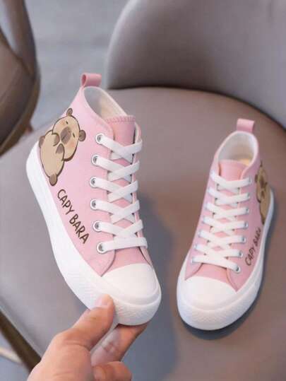 tenis lona niño niña unisex casual urbano moda zapatillas confort para caminar gym 14mx-21mx primeros pasos a 10 años escolar capibara rojo rosa blanco negro