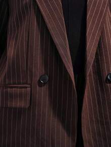 Aveloria Modichic New Striped Double-Breasted Suit Set, Paired With A-Line Skirt, Casual Office Wear, Elegant Business Women's 2 Pieces Suit - Brown - View 7