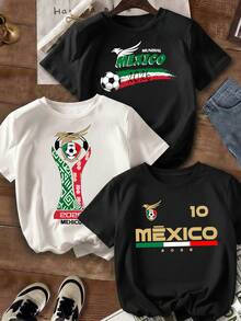 Paquete de 3 camisetas para mujer de 100 algodón, cuello redondo y manga corta, excelente calidad, cómoda y suave al tacto, con estampado de diseño del mundial de futbol 2026, copa del mundo, soccer, México, EU y Canadá, mundial - Copa - Ver 1