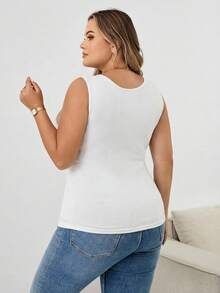 SHEIN CURVE+ 大码夏季纯色简约修身背心，镂空性感外出上衣，女士秋冬装，CURVE PLUS - 白色 - 查看 3