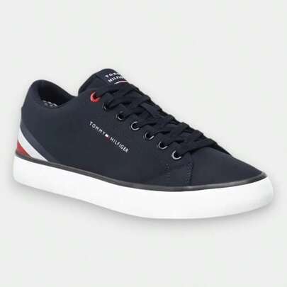  Tenis Casuales Tommy Hilfiger para Hombre en Azul Marino con Detalles de Bandera Icónica y Suela Blanca Contraste - Estilo Preppy Urbano