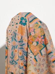 Aveloria Modichic 油画风格蓝橙印花裹身系带连衣裙，法式浪漫艺术气息，适合周末去美术馆约会 - 彩色 - 查看 7