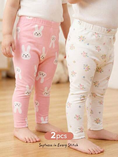 Cozy Pixies 2pcs Baby Girl Cartoon Rabbit Pattern Knitted Soft Elastic Waist Pants Set