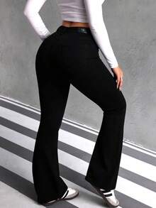 Jeans Acampanados de Alta Elasticidad de Cintura Media con Rotos de Color Negro para Mujer, Pantalones que Levantan las Nalgas - Negro - Ver 5