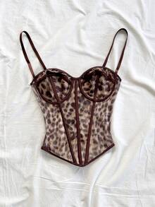 Soleia Áo hai dây không tay họa tiết da báo, phối xương cá dành cho nữ, thời trang mùa hè. - Nhiều màu - Xem 4