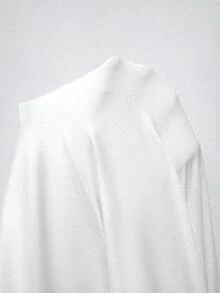 SHEIN CURVE+ Curve 尺码 US22 音乐节、海滨度假、波西米亚风白色休闲褶皱针织面料常规长袖圆领T恤 长袖上衣 纯色T恤 - 白色 - 查看 10