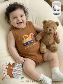 Cozy Pixies 3件套婴儿男女宝宝可爱卡通条纹图案针织连体衣，夏季 - 彩色 - 查看 2