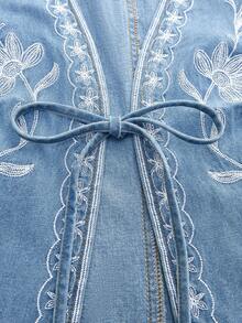 Maija Áo gile denim màu xanh nhạt dành cho nữ với họa tiết thêu tinh tế, thích hợp cho kỳ nghỉ hè, áo mùa hè, kỳ nghỉ biển. - Rửa nhẹ - Xem 5