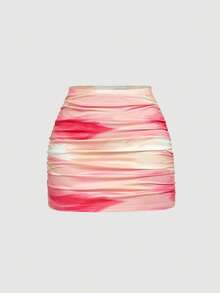 SHEIN MOD 2pcs Women Casual Minimalist Ruched Bodycon Skirt Set - Multicolor - View 5