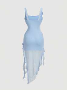 SHEIN MOD Red Romantic 3D Floral Print Women's Dress, Dating Outfit, Valentine's Day Outfit S Dress Women,Summer Dresses For Women - Blue - View 2