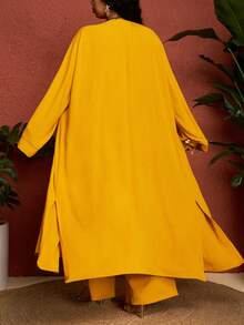 SHEIN CURVE+ Curve 尺码 US22 音乐节、海滨度假、波西米亚纯色纹理宽松蝙蝠袖两件套 - 黃色 - 查看 2