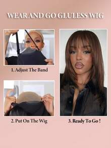 4# Sô cô la Tối Nâu Glueless Mượt Thẳng Cắt trước 4X4 Khép kín Tóc giả Với Mặt Sọc Không khí Tóc mái - S4 - Xem 6