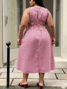 SHEIN CURVE+ Versatile Casual Vacation Party Midi Dress For Women - Pink - View 2