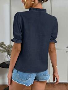 Easowa Women's Casual Embroidered Cotton White Shirt For Vacation - Navy Blue - View 2