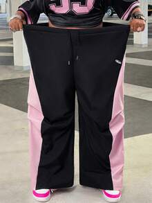 SHEIN CURVE+ Quần ống rộng phối màu dành cho nữ, thích hợp cho các buổi hòa nhạc, đi chơi, dạo phố mùa xuân và hè. - Nhiều màu - Xem 3