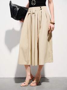 Aveloria Modichic 新款欧美复古时尚休闲松紧腰褶皱宽松中长裙 - 卡其色 - 查看 7