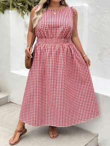 SHEIN CURVE+ Versatile Casual Vacation Party Midi Dress For Women - Pink - View 10