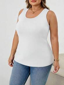SHEIN CURVE+ 大码夏季纯色简约修身背心，镂空性感外出上衣，女士秋冬装，CURVE PLUS - 白色 - 查看 9