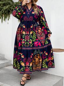 SHEIN CURVE+ Curve 尺码 US22 音乐节、海滨度假、波西米亚风女士休闲宽松印花度假连衣裙 花园连衣裙 花朵连衣裙 女士加大码波西米亚风连衣裙 野花连衣裙 - 彩色 - 查看 8