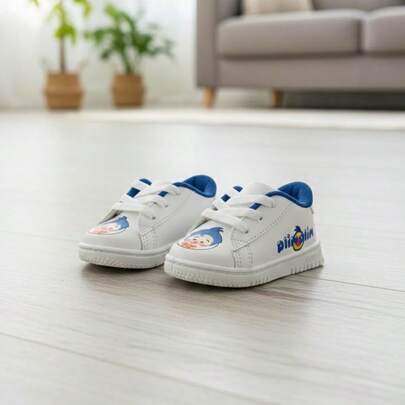 Tenis Infantiles Blancos con Diseño y Detalles Azules