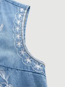 Maija Áo gile denim màu xanh nhạt dành cho nữ với họa tiết thêu tinh tế, thích hợp cho kỳ nghỉ hè, áo mùa hè, kỳ nghỉ biển. - Rửa nhẹ - Xem 4