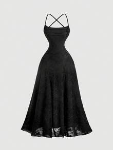 SHEIN MOD Women's Apricot Knitted Jacquard Backless Dress, Elegant Party Dress, New Year Dress - Black - View 5