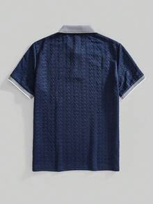 Manfinity CasualCool Men's Casual Commuter Jacquard Textured Ribbed Polo Shirt, Summer - Royal Blue - View 2