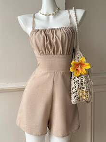 SHEIN EZwear 卡其色编织露背连体裤（女款） - 卡其色 - 查看 3