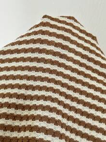 SHEIN EZwear Conjunto de camiseta casual de verano de manga corta, cuello redondo y corte holgado a rayas - Caqui - Ver 7