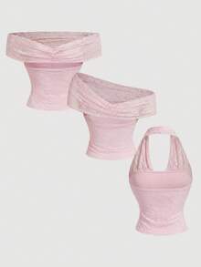 SHEIN MOD 1pc Solid Color Lace Sleeveless Elegant Summer Camisole For Women,Pink Top - Pink - View 2