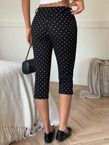 SHEIN EZwear Black Polka Dot Skinny 7/8 Length Pants, Casual & Commute - Black - View 2