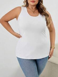 SHEIN CURVE+ 大码夏季纯色简约修身背心，镂空性感外出上衣，女士秋冬装，CURVE PLUS - 白色 - 查看 8